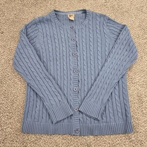 LL Bean Light Blue Cable Knit Button Cardigan Sweater Womens Size XL 100% Cotton